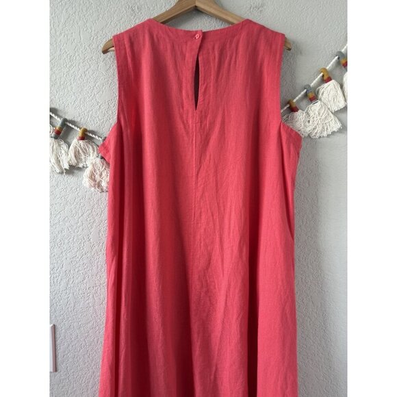 Cynthia Rowley Linen Blend Square Neck Asymmetric Lagenlook Dress Coastal Coral - Picture 10 of 10